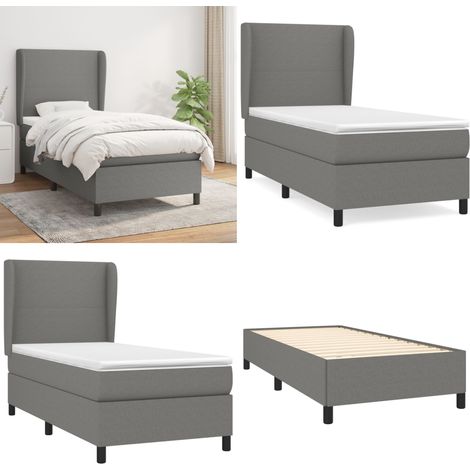 Sommier à lattes de lit avec matelas Gris foncé 80x200 cm Tissu - Lit Plateforme - Lit Tapissier - Literie - Matelas Ressorts Ensachés - Tête De Lit Ajustable - Home & Living (1/5)