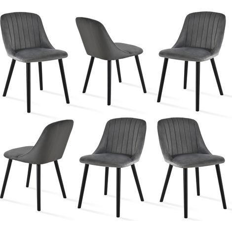 Goeurvant Moderne Esszimmerstühle mit dicker Sitzpolsterung, ergonomischer Rückenlehne und Holzbeinen, Stil und Komfort in einem - 6er Set - Dunkelgrau mit schwarzen Beinen - Samt
