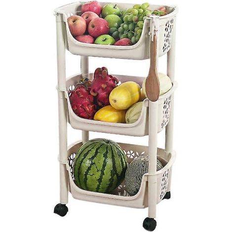 Chariot de rangement mobile TTMA avec roulettes verrouillables étagère à fruits et légumes pour la cuisine la salle de bain et le bureau. (1/5)