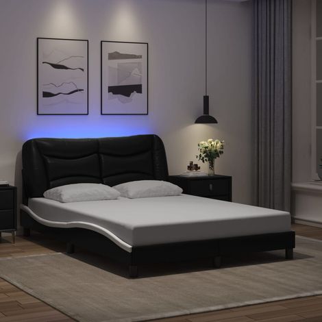 Cadre de lit avec LED 120 x 200 cm en similicuir noir et blanc sans matelas - PANGIVO (1/5)