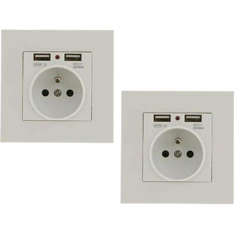 Set mit 2 Wandsteckdosen, Wandmontage-Steckdose mit zwei USB-Anschlüssen, Einbausteckdose mit 2 USB-Anschlüssen, praktisch und einfach zu bedienen