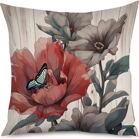 Housse de Coussin motif bois patiné et fleurs de lotus (1/5)