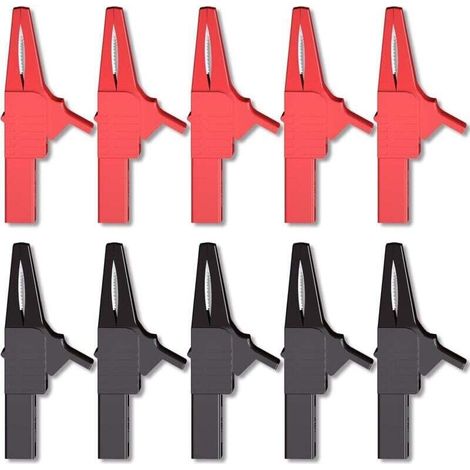 Lot de 10 pinces crocodiles robustes, entièrement isolées, sres, avec prise banane de 4 mm, pour tests électriques de batterie de voiture automobile, rouge + noir