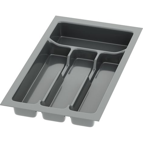 Range-couverts pour tiroir - 1 unité - Plastique anthracite - 4 compartiments découpables - Cuisine organisée - 23x43 cm (1/4)