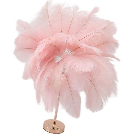 Lampe de table rechargeable en plumes d'autruche, style moderne et romantique, rose. (1/5)
