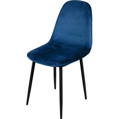 Chaise velours bleu et pieds métal (1/4)