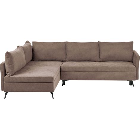 3 Seater Corner Sofa Bed Brown Fabric Upholstery Right Handed with Storage Armrests Modern Style Living Room KOGE (1/5)