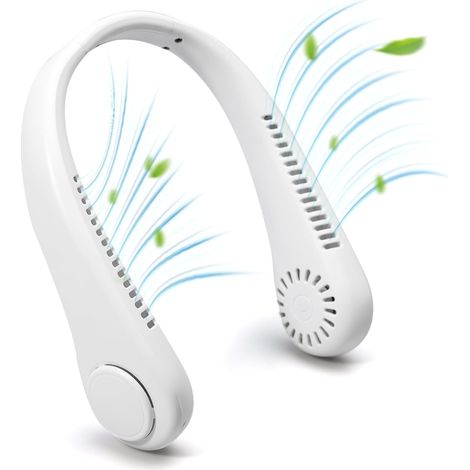 Ventilateur de cou portable, 1200 mAh, rechargeable, avec double ventilateur rotatif à 360° et 3 vitesses, mains libres et sans pales, idéal pour les voyages, le bureau et les activités de plein air.  (1/4)