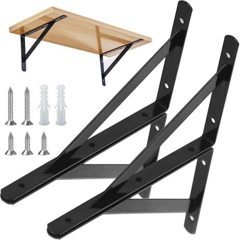 Schwebende Regalhalterung, L-förmige Regalhalterungen aus Metall für Regale, Eckwinkel aus Edelstahl für Regale (300 x 190 x 2 mm) (schwarz) (1/5)