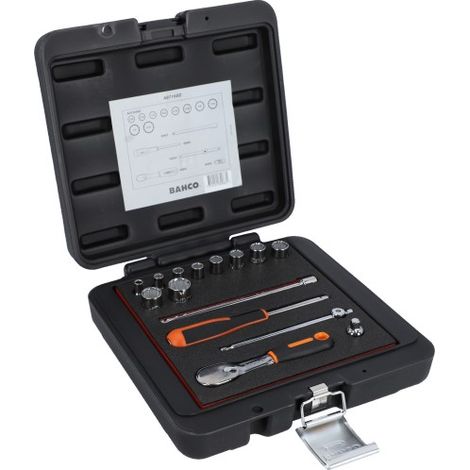 BAHCO - Jeu de douilles 1/4", profil 12 pans, en pouces, et cliquet - 15 pc/coffret (1/2)