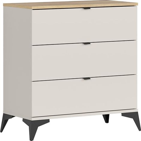 Commode 3 Tiroirs ,coloris Chêne mauvella/Beige - Longueur 85 x Profondeur 41,5 x Hauteur 90 cm (1/4)