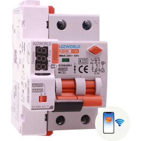 RCBO Interruttore Magnetotermico Differenziale WIFI Con Riarmo Automaico, Tipo AC Curva C 1P+N 3M 6000A 300mA C6A AC 230V IP20 IEC61009-1 PL8HM, Disponibili 6A 10A 16A 20A 25A 32A (C10A) (1/3)