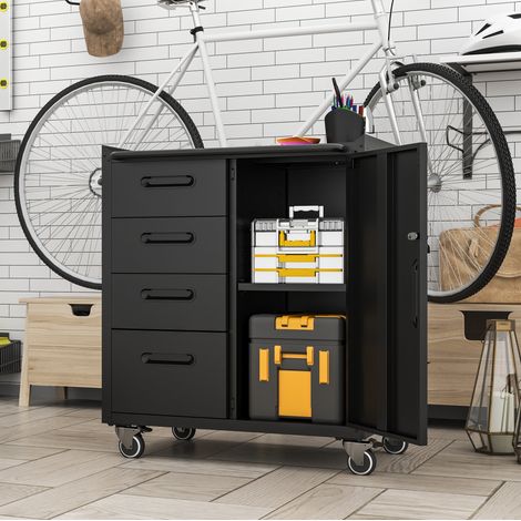 Metall-Werkzeugschrank mit Rollen 74,9 x 42 x 88 cm Schwarz/Grau (1/5)