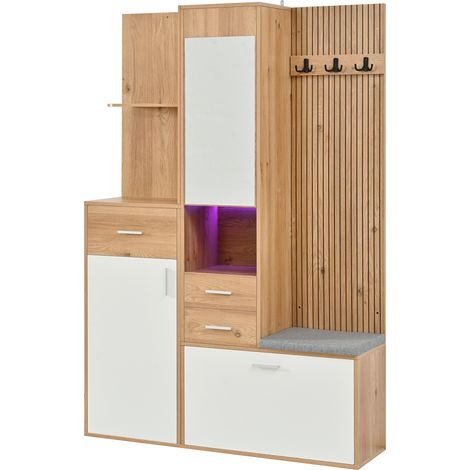 Mueble recibidor con zapatero, espejo, banco y LED HOMVRA (1/5)