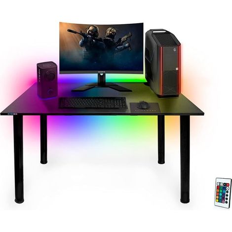 Bureau gamer 105 cm x 65 cm – Bureau noir avec lumières LED – Organisateurs de câbles pour gamers – Bureau d'ordinateur pour bureau à domicile – Syberdesk (1/5)