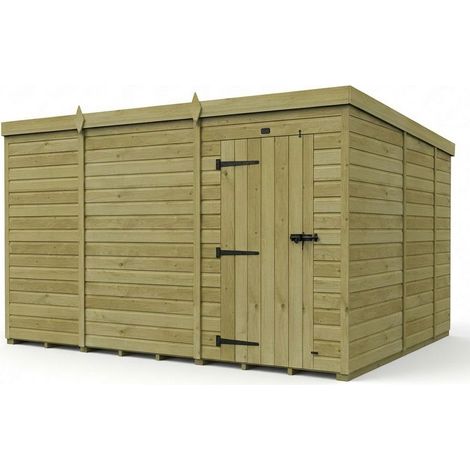 11ft x 9ft Pent Garden Shed Single Door No Windows - Pressure Treated Timber - L335 x W274 x H210 cm - Natural