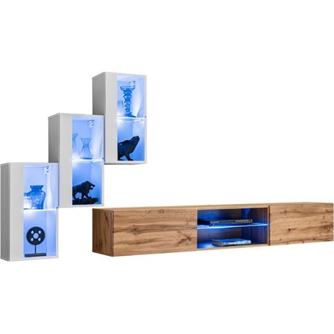 Ensemble meubles de salon SWITCH XXII – LED – Blanc et Chêne – Design suspendu