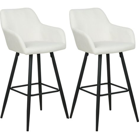 Conjunto de 2 sillas de bar de estilo moderno en color blanco crema fabricadas en terciopelo con patas de metal Casmalia (1/5)