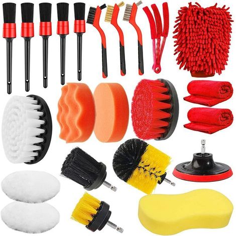 Brosse Nettoyage Voiture - 23 Pièces - Pour Intérieur Extérieur Jantes Climatisation - Compatible Perceuse Électrique - Kit Detailing Auto (1/5)