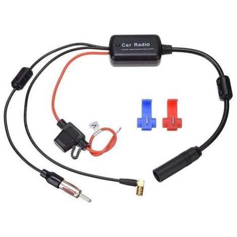 Répartiteur FM AM Dab Dab+ Amplificateur Antenne Autoradio, 12V-24V Amplificateur Signal Antenne Voiture Booster, SMB vers DIN Séparateur Adaptateur pour Camion Autoradio Stéréo Audio Radio (1/4)