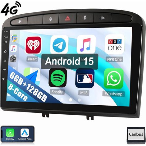 8 cœurs Android 15 pour Peugeot 308 408 2007-2013 Autoradio CarPlay GPS WIFI 6+128GB (1/5)