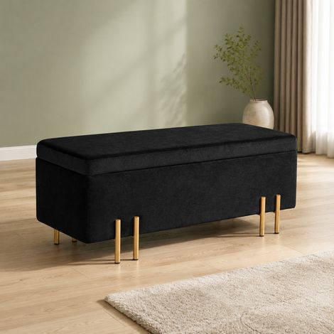 Sitzbank mit Stauraum 100/40/42 cm in Schwarz, gepolstert mit Metallfüßen (1/5)