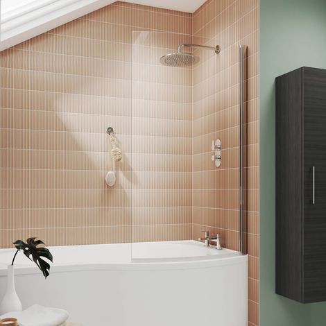 Nuie Curved B Shaped Hinged Bath Screen 1435mm H x 850mm W - 6mm Glass (1/4)