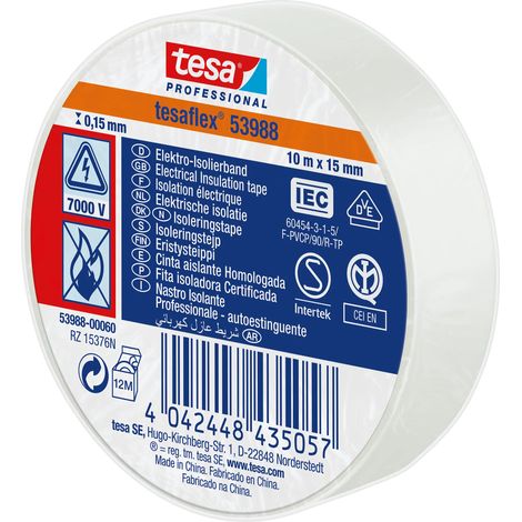 RUBAN D'ISOLATION ELECTRIQUE 53988 10 M X 15 MM BLANC - TESA - 53988-00060-01 (1/2)