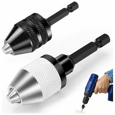 2 Piece Drill Chuck, Hexagonal Self-Tightening Chuck 6.35mm (1/4"), Screwdriver Chuck Capacity 0.3-6.5mm, Keyless Drill Chuck, for Electric Screwdriver Drill Conversion Tool (1/4)