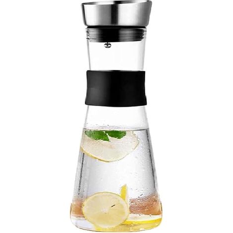Carafe verre 1 L, couvercle inox, eau glacée thé, pichet, pique-fruits, lait café vin, réfrigérateur (1/5)