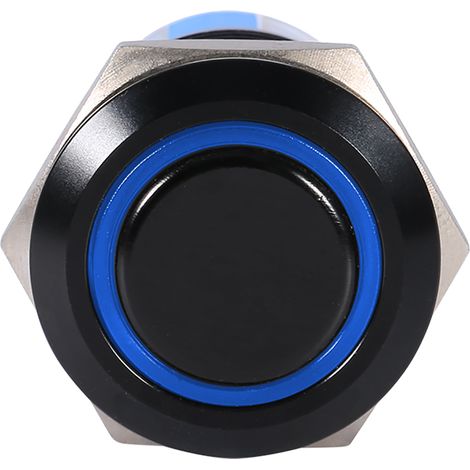 19 mm flacher, wasserdichter Ein/Aus-Druckknopf mit Selbstverriegelung, 12–24 V, schwarzer Verriegelungsschalter mit blauer LED (1/4)