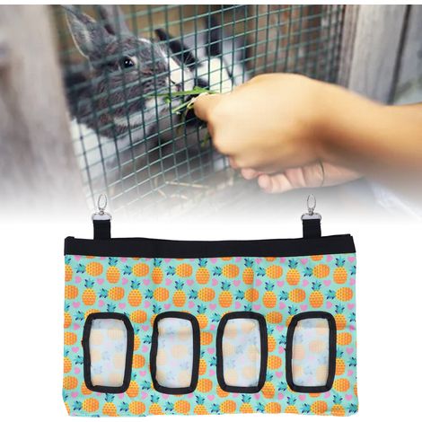 [Heuspender] Hängender Heuspender für Kaninchen und Meerschweinchen aus Oxford-Gewebe mit 4 Eingängen, Ananas-Design (1/5)