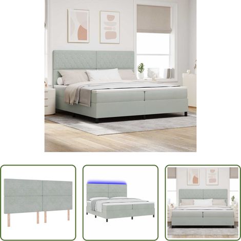 Boxspringbett - LED Boxspringbett mit Matratze Hellgrau 200 x 200 cm Samt (1/5)