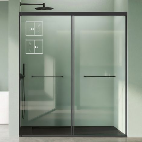 Mai & Mai Paroi de Douche Coulissante en Niche 120×195cm Noir Double Porte de Douche Montage Réversible Verre Trempé 8 mm Pare Douche Transparent avec Revêtement NANO T67K