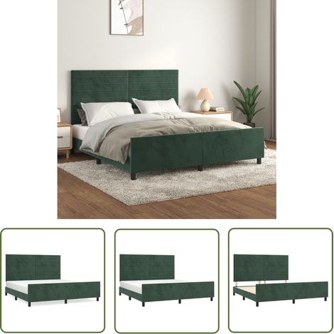 The Living Store Bettgestell mit Kopfteil Dunkelgrün 180x200 cm Samt - Samtbettwäsche - Bettessel - Doppelbett - Boxspringbett - Lattenrost (1/5)