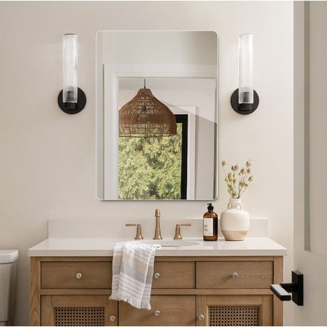 Specchio da parete senza cornice 80 x 60 cm, angoli R50, argento HAVRYA (1/5)