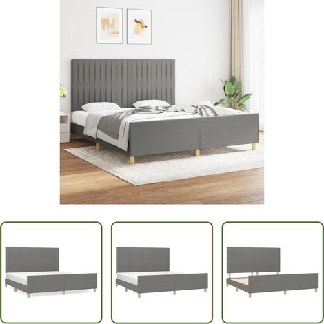 Tête de lit réglable - Cadre de lit sans matelas gris foncé 180x200 cm tissu (1/5)