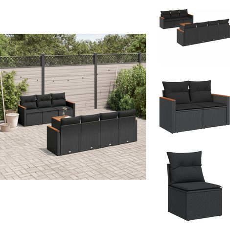 Salon de jardin 8 pcs avec coussins noir résine tressée - Ensemble Salon De Jardin - Mobilier Extérieur - Canapé Jardin - Table Jardin - Chaise Lounge (1/5)