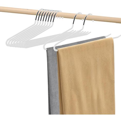 Juego de 10 perchas metálicas abiertas de 38x13 cm – multifuncionales para pantalones, faldas y toallas – beige/blanco (1/5)
