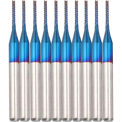 Fresa CNC Nano Blue Coat, 10 pezzi, Fresa conica in carburo, 3,175 mm, Fresa a punta tonda in carburo blu per fresatura e incisione, destinata a macchine CNC per circuiti stampati (1,0 mm) (1/5)