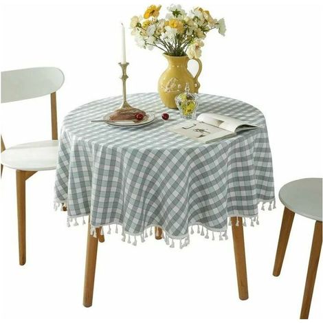 GDHZS- Nappe ronde en coton et lin Nappe à franges anti-taches Protège-table lavable,.140x140cm (1/5)