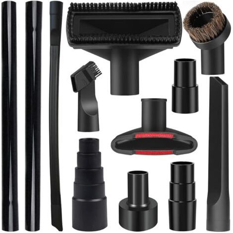 12PCS Universal Vacuum Attachment Kit mouillé Dry plastique adaptateur de tuyau d’aspiration 1-1/4" aspirateurs accessoires avec chevalet brosse Extension baguette Flexible Crevice outil pour Shop Vac (1/5)