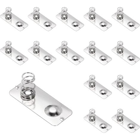15 placas de contacto metálicas con resorte para baterías, 28 mm x 12 mm, niqueladas, bipolares, de conversión de negativo a positivo para portapilas y juguetes electrónicos.