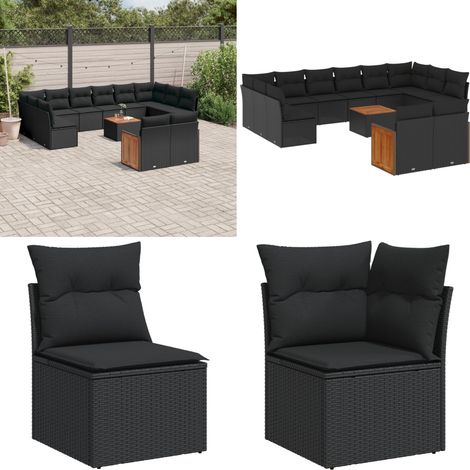13-tlg. Garten-Sofagarnitur mit Kissen Schwarz Poly Rattan - Gartenmöbel - Outdoor Möbel - Rattan Gartenmöbel - Lounge Set - Esstisch - Home & Living (1/5)
