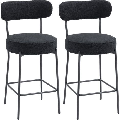 2 sillas de bar negras con asiento acolchado, reposapiés y estructura metálica (1/5)