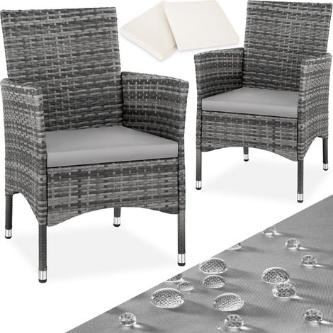 Lot de 2 fauteuils jardin en résine tressée et acier gris clair