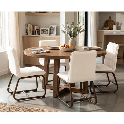 Esszimmerstühle 4er Set, Polsterstühle Leinen mit Metallbeinen, beige (1/5)