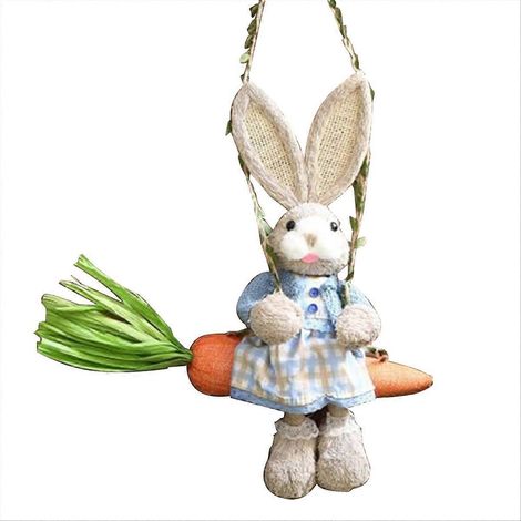 Figurine de lapin de Pâques en paille, paille sur une balançoire en carotte, A (1/5)