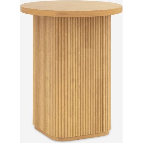 Tavolino da caffè salotto rotondo 45x55cm in legno scanalato nero Quid - Legno Naturale