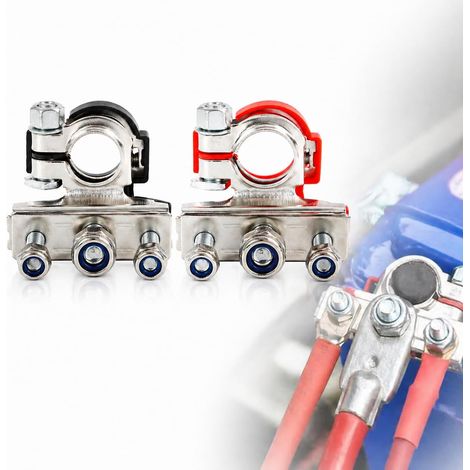 2 Bornes de Batterie 12V Universelles, Cosse Batterie Auto en Laiton pour Connexion Positive et Négative,Adapté aux Voitures, Camions et Bateaux, Installation Facile et Sécurisée (1/5)